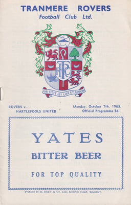 Tranmere Rovers v Hartlepool United Match Programme 1963-10-07